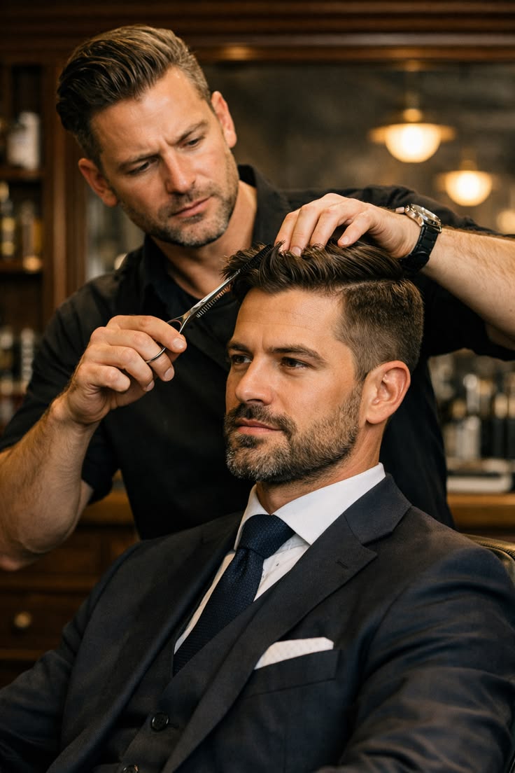 Barber shaping a professional haircut
